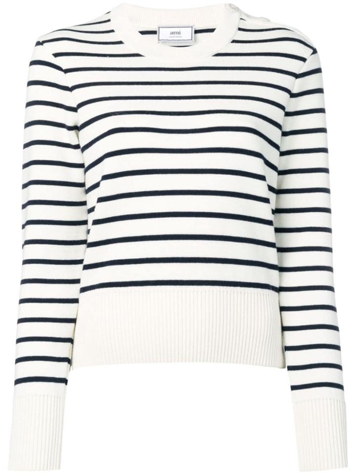 Ami Alexandre Mattiussi Button Collar Striped Jumper - White