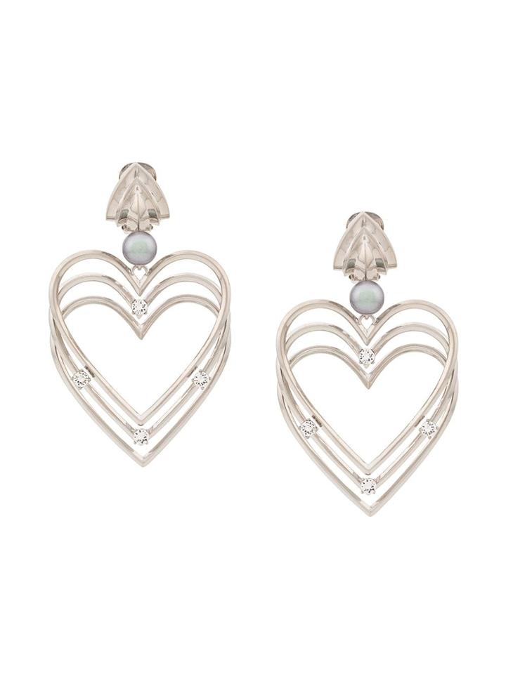 Balenciaga Heart Pearl Earrings - Silver