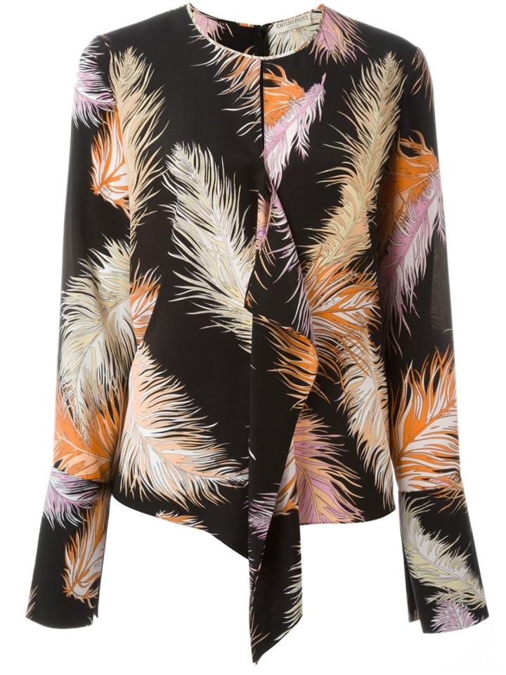 Emilio Pucci Feather Print Blouse, Women's, Size: 40, Black, Silk