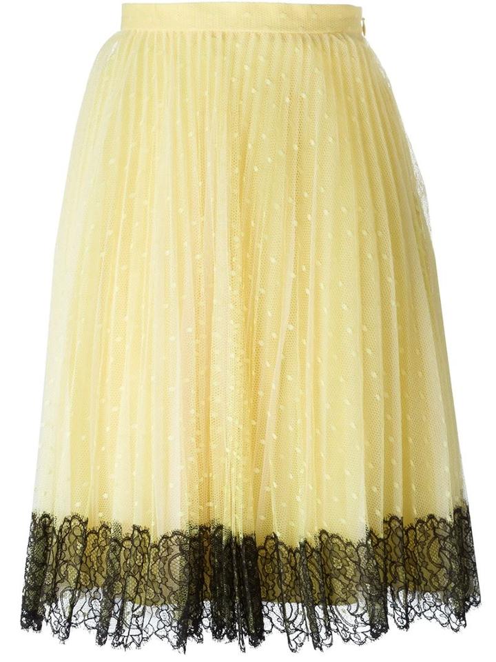 Red Valentino Embroidered Tulle Pleated Skirt, Women's, Size: 42, Yellow/orange, Polyester/polyamide