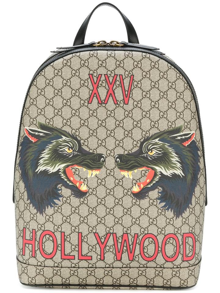 Gucci Gg Supreme Hollywood Print Backpack - Nude & Neutrals