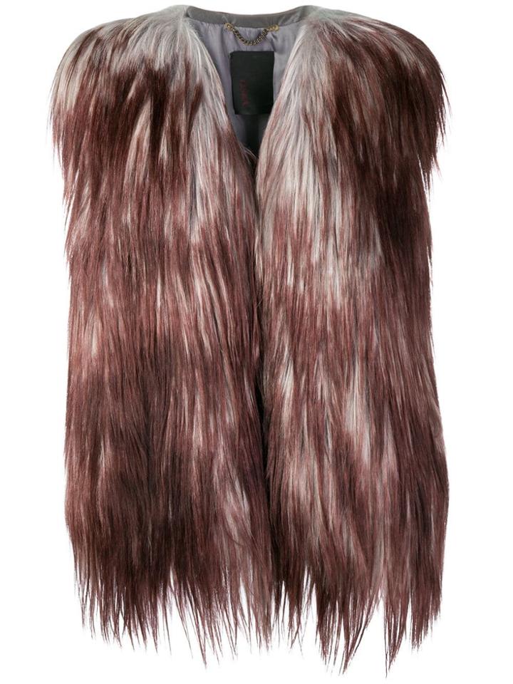 Liska Fox Fur Long Gilet - Grey