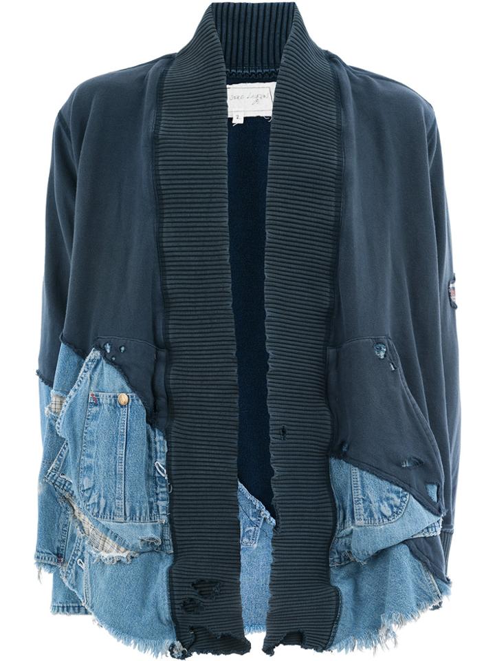 Greg Lauren Denim-panelled Jersey Jacket - Blue