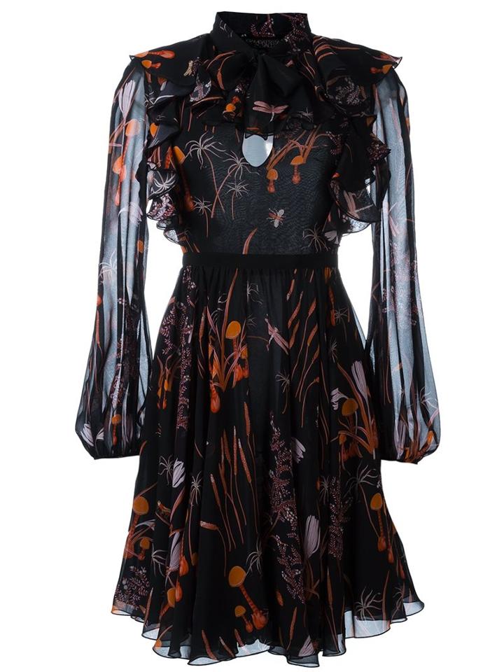 Giambattista Valli Billow-sleeve Ruffled Dress, Women's, Size: 38, Black, Silk/viscose/cotton