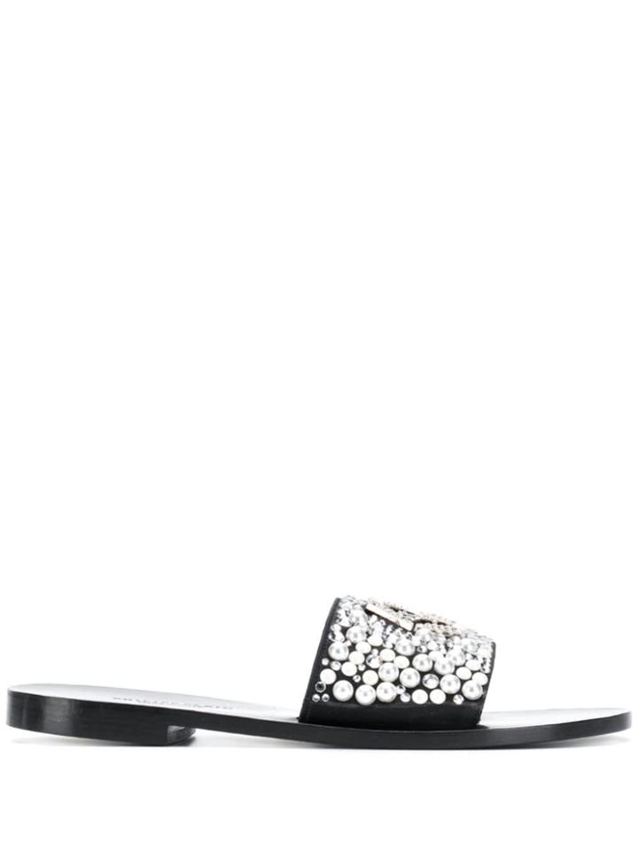 Philipp Plein Embellished Logo Sandals - Black