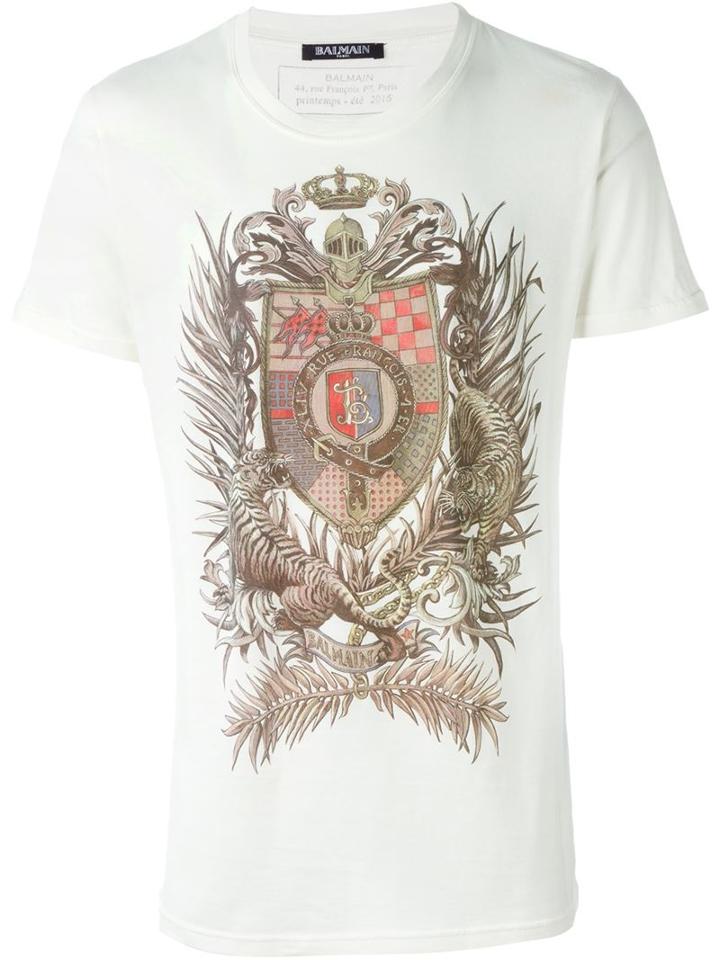 Balmain Printed T-shirt, Men's, Size: Medium, White, Cotton