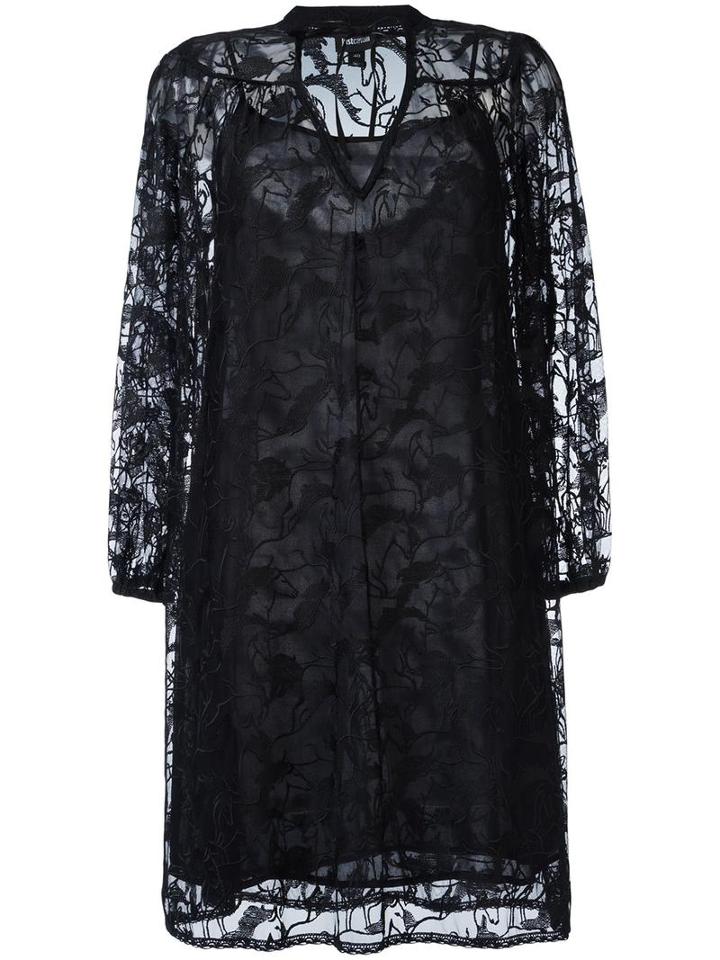 V-neck Sheer Shift Dress, Women's, Size: 38, Black, Polyester/viscose, Just Cavalli