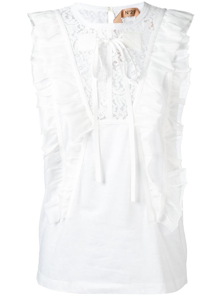 No21 Ruffle Trim Tank, Women's, Size: 42, White, Cotton