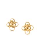 Chanel Pre-owned 1998 Cut-out Floral Cc Earrings - Gold