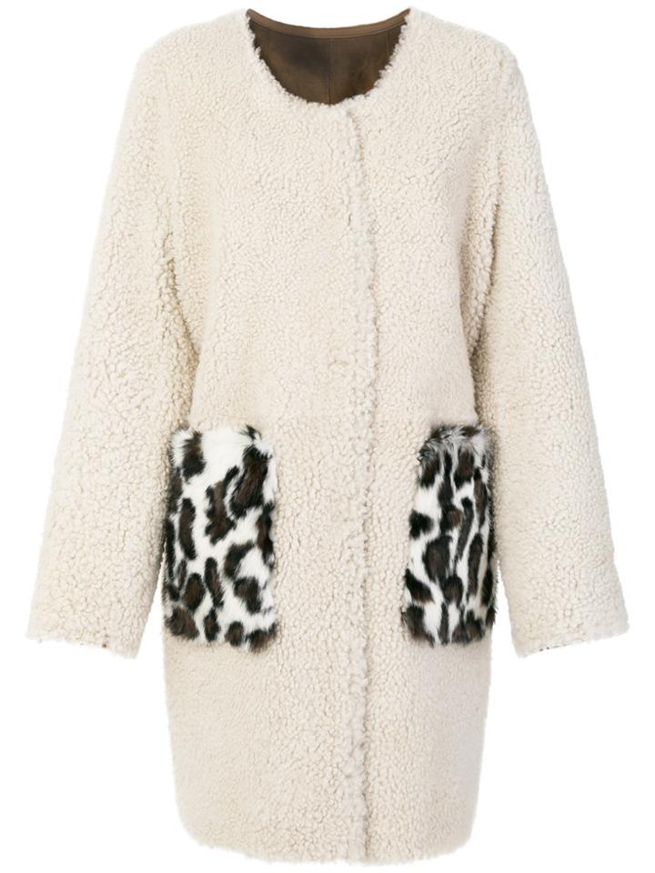 Meteo By Yves Salomon Boxy Contrast Pocket Coat - Nude & Neutrals