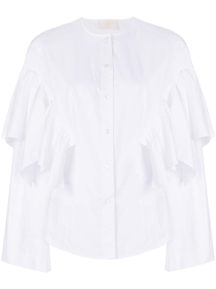 Sara Battaglia Pleated Trim Shirt - White