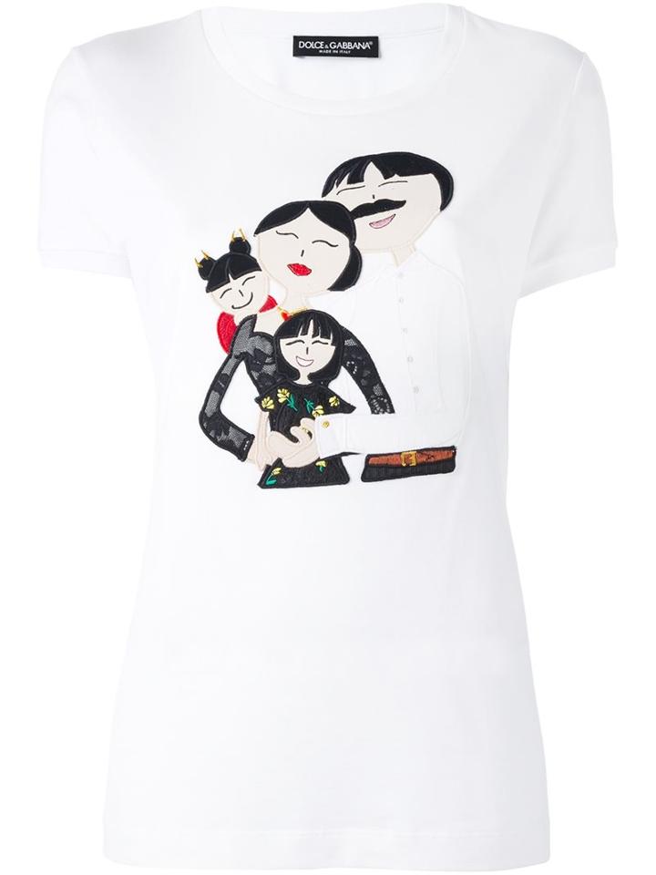Dolce & Gabbana Family Patch T-shirt, Women's, Size: 42, White, Cotton/spandex/elastane