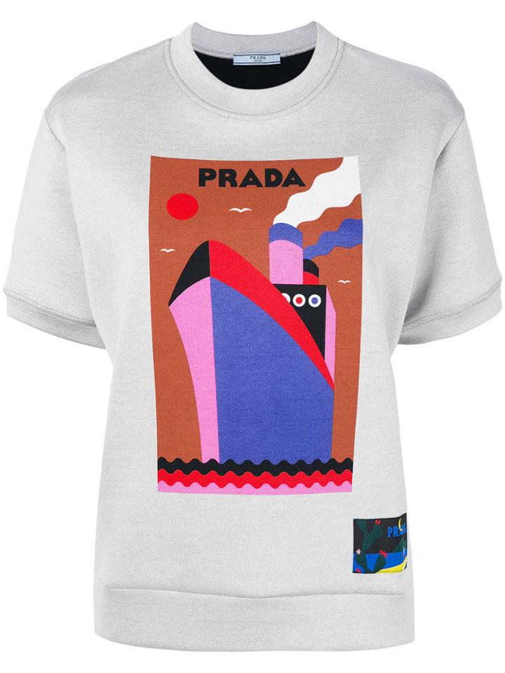 Prada Boat Print Short Sleeved Sweatshirt - Grey
