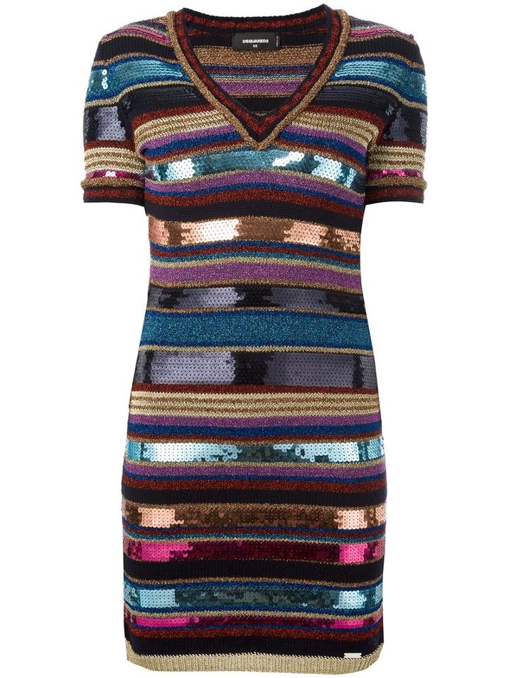 Dsquared2 Striped Knit Dress, Women's, Size: Medium, Viscose/wool/polyimide/polyester