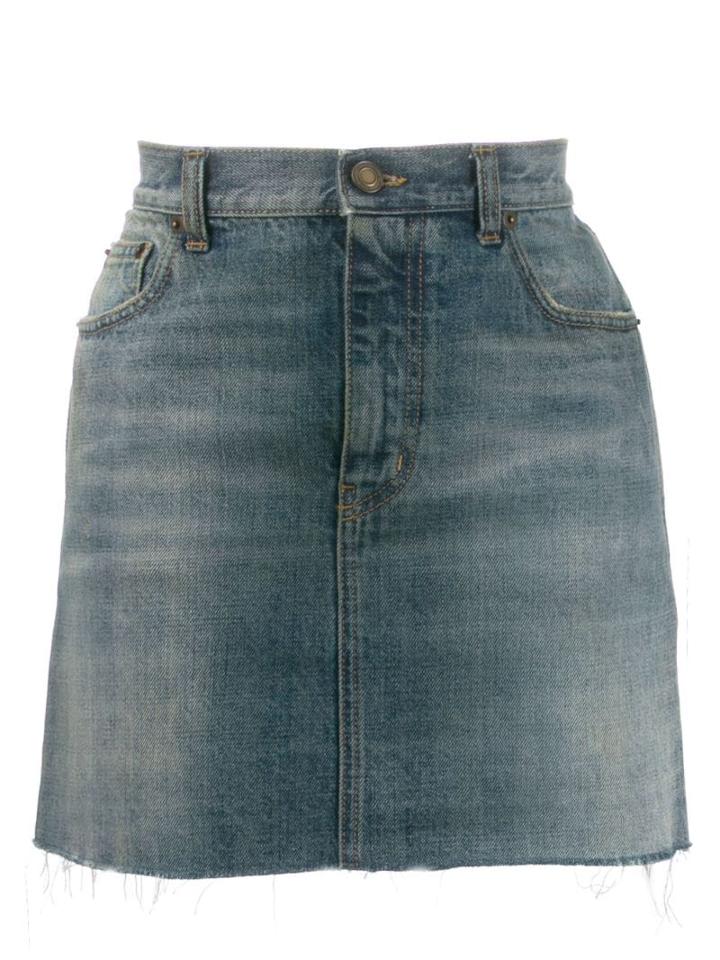 Saint Laurent Distressed Denim Mini Skirt - Blue