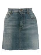 Saint Laurent Distressed Denim Mini Skirt - Blue
