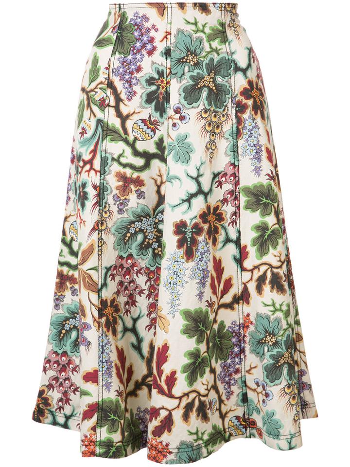 Philosophy Di Lorenzo Serafini Leaf Print Skirt, Women's, Size: 42, White, Linen/flax/silk