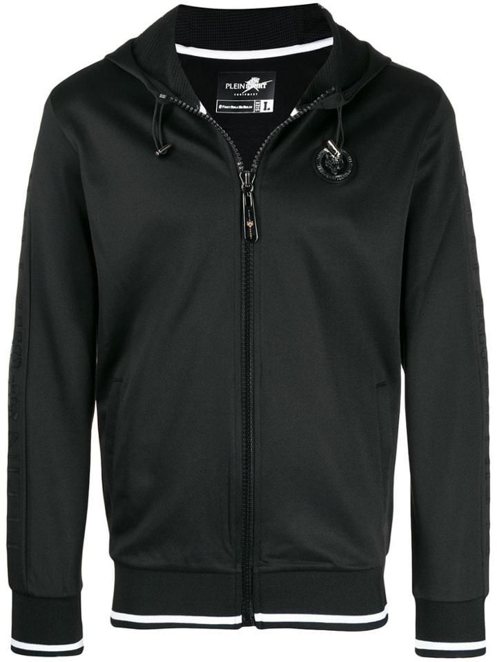 Plein Sport Back Logo Patch Hooded Sports Jacket - Black