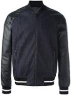 Emporio Armani Contrast Zip Up Bomber Jacket, Men's, Size: Small, Blue, Cotton/spandex/elastane/lamb Skin