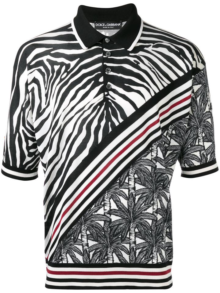 Dolce & Gabbana Zebra Stripe Polo Shirt, Men's, Size: 50, Black, Silk