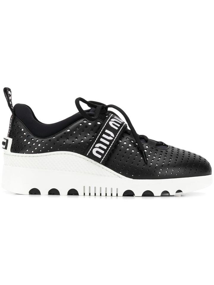 Miu Miu Perforated Logo Sneakers - Black