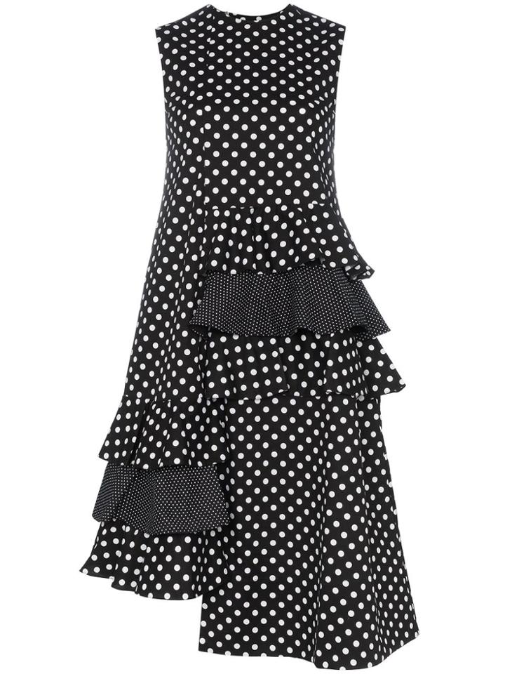 Paskal Polka Dot Ruffle Detail Cotton Dress - Black