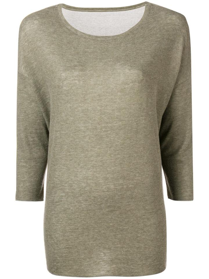 Majestic Filatures Three-quarter Sleeves Knitted Blouse - Green