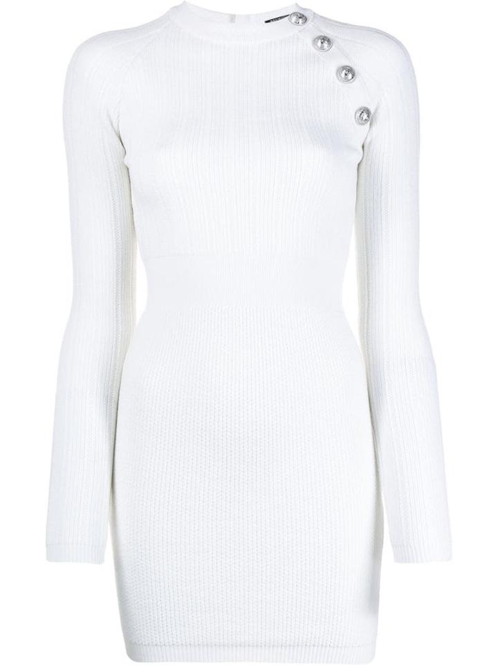 Balmain Knitted Bodycon Dress - White