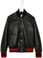 Gucci Kids Contrast Stripe Leather Jacket, Boy's, Size: 12 Yrs, Black
