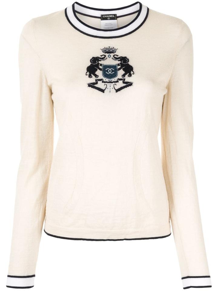 Chanel Pre-owned Intarsia Elephants Slim-fit Jumper - White