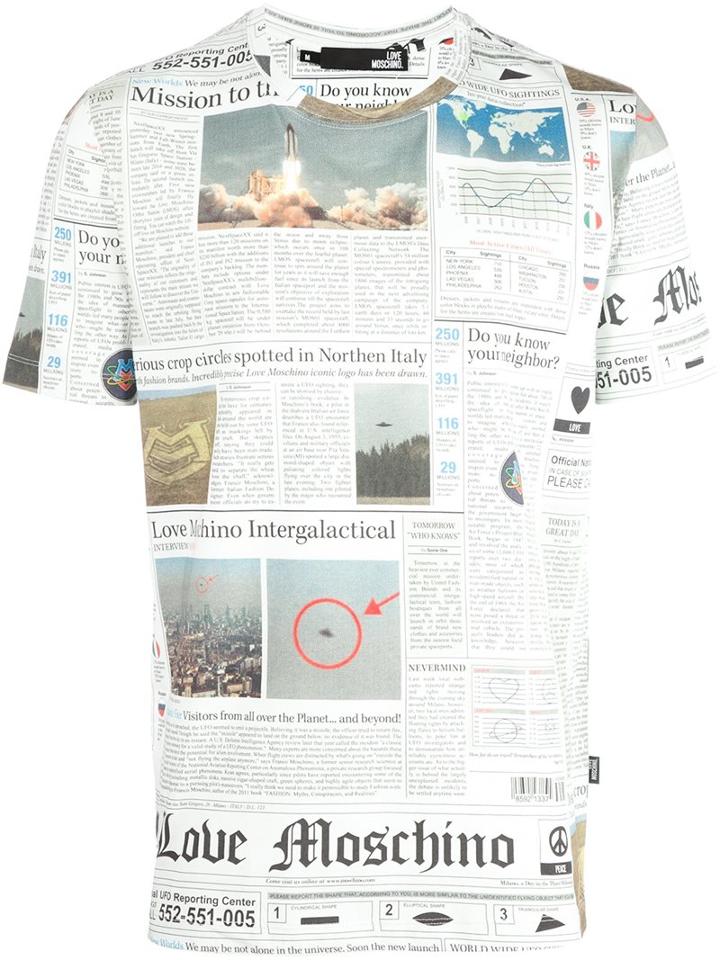 Love Moschino Newspaper Print T-shirt, Men's, Size: Small, Cotton