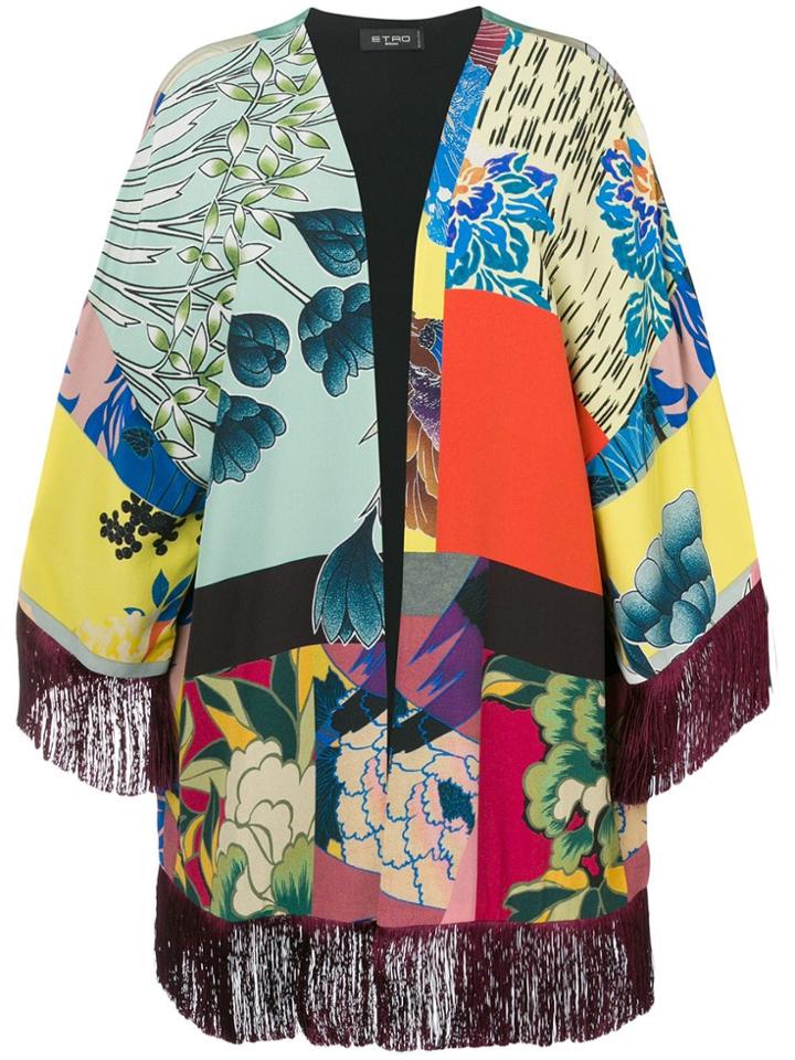 Etro Patchwork Print Fringed Cape - Blue
