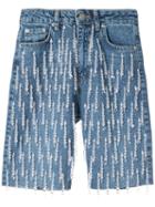 Dalood All-over Pearl Embroidered Denim Shorts - Blue