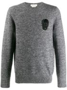 Alexander Mcqueen Beaded Skull Patch Knitted Sweater - Grey