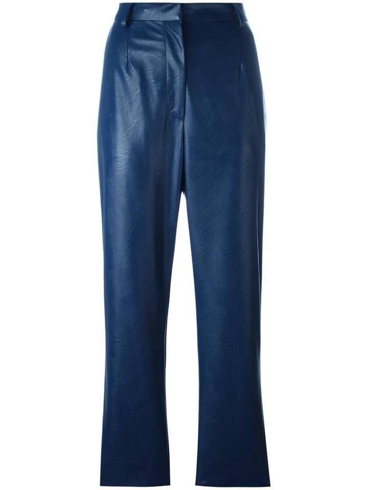 Mm6 Maison Margiela Leather Effect Trousers, Women's, Size: 44, Blue, Cotton/polyurethane/viscose