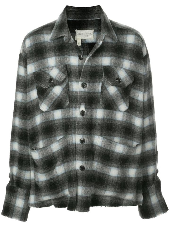 Greg Lauren Checked Shirt Jacket - Black