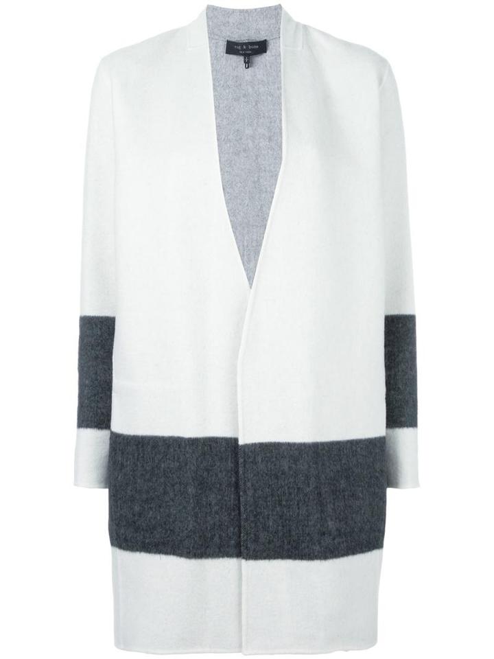 Rag & Bone Striped Detailing Open Coat, Women's, Size: Small, White, Wool/nylon/polyester