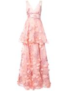 Marchesa Notte 3d Embroidered Gown - Pink & Purple