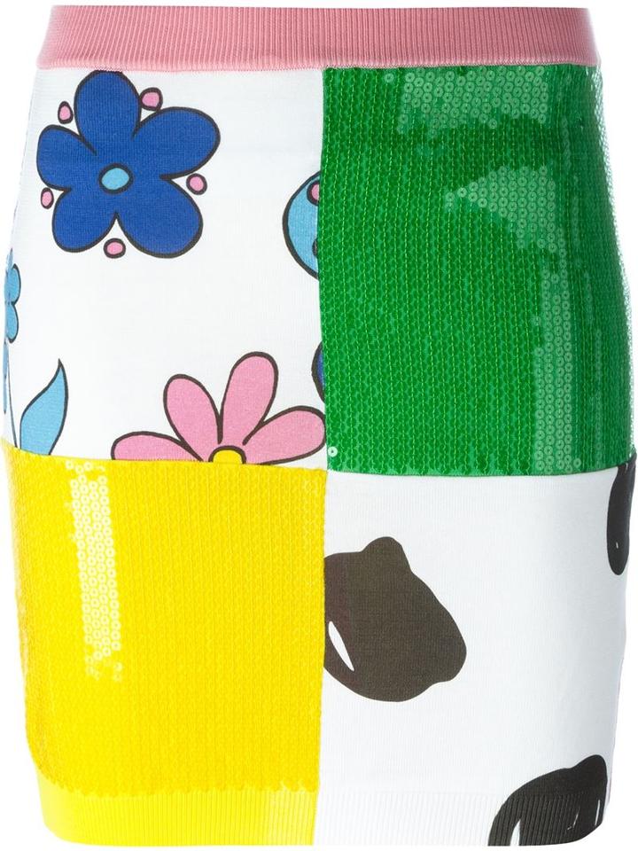 Jeremy Scott Multi Print Sequined Fitted Skirt