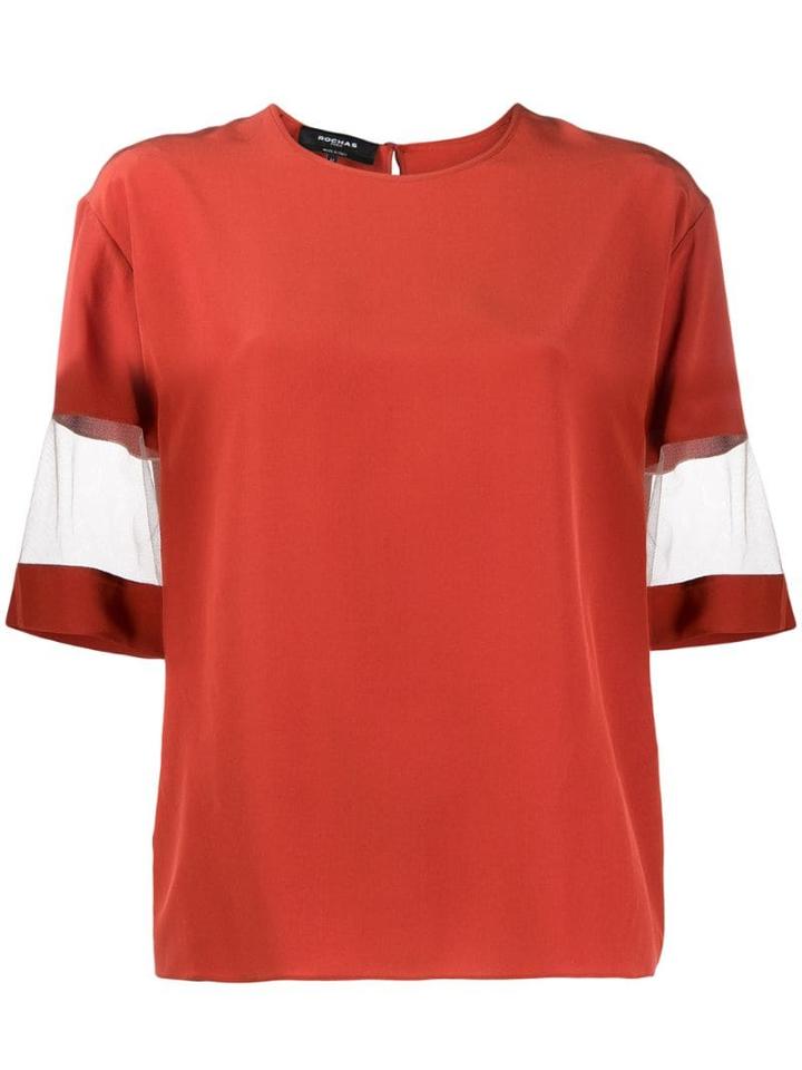Rochas Mesh-sleeve Silk Top - Orange