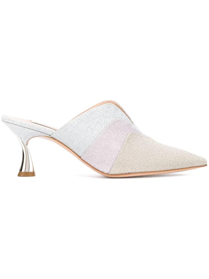 Casadei Glitter Mid-heel Mules - Silver