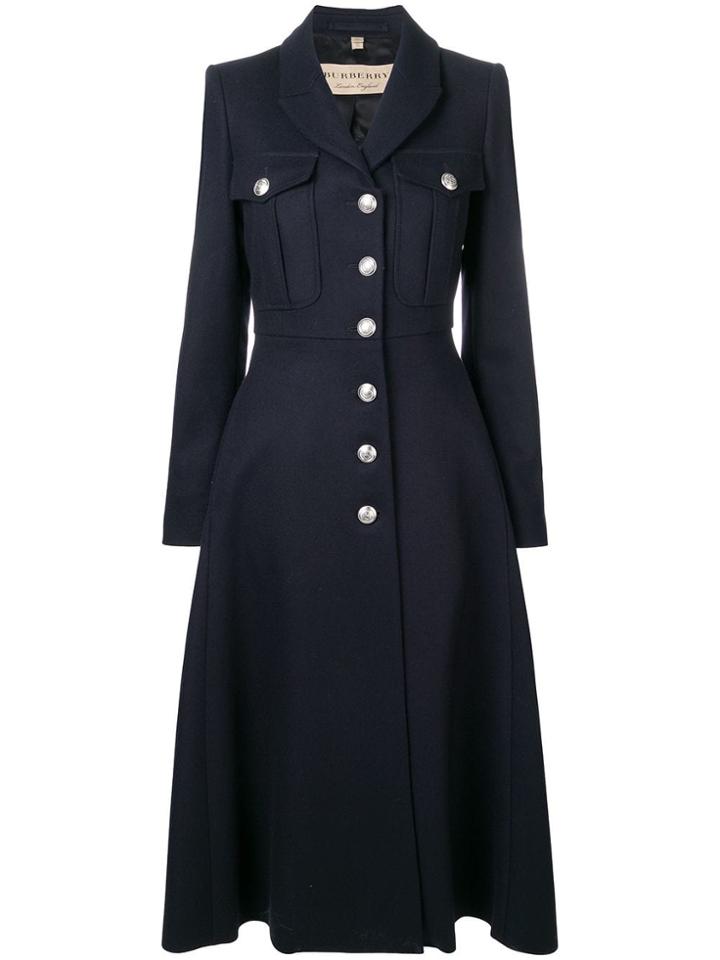 Burberry Melton Military Long Coat - Blue