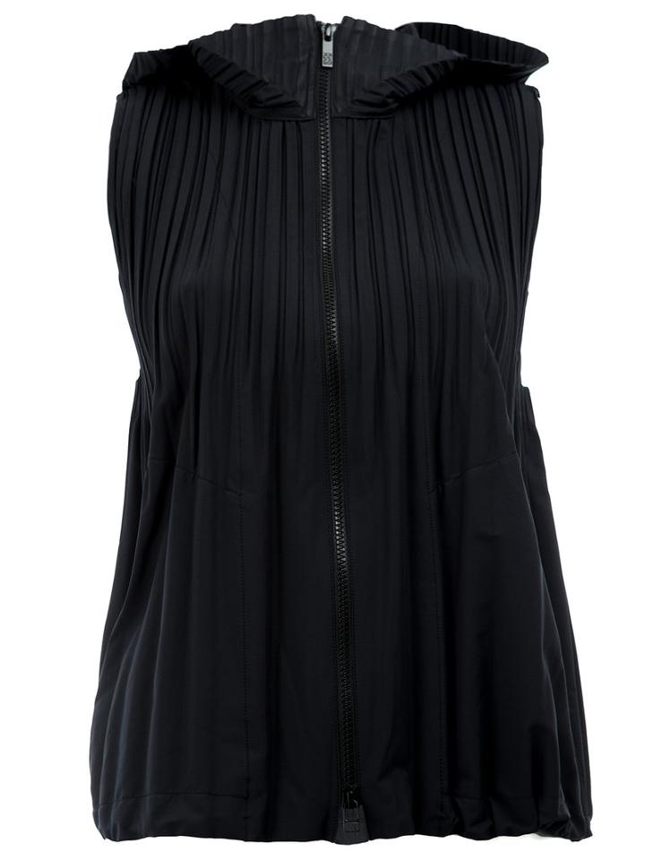 Pleats Please By Issey Miyake Pleated Hooded Gilet, Size: 3, Black, Polyester
