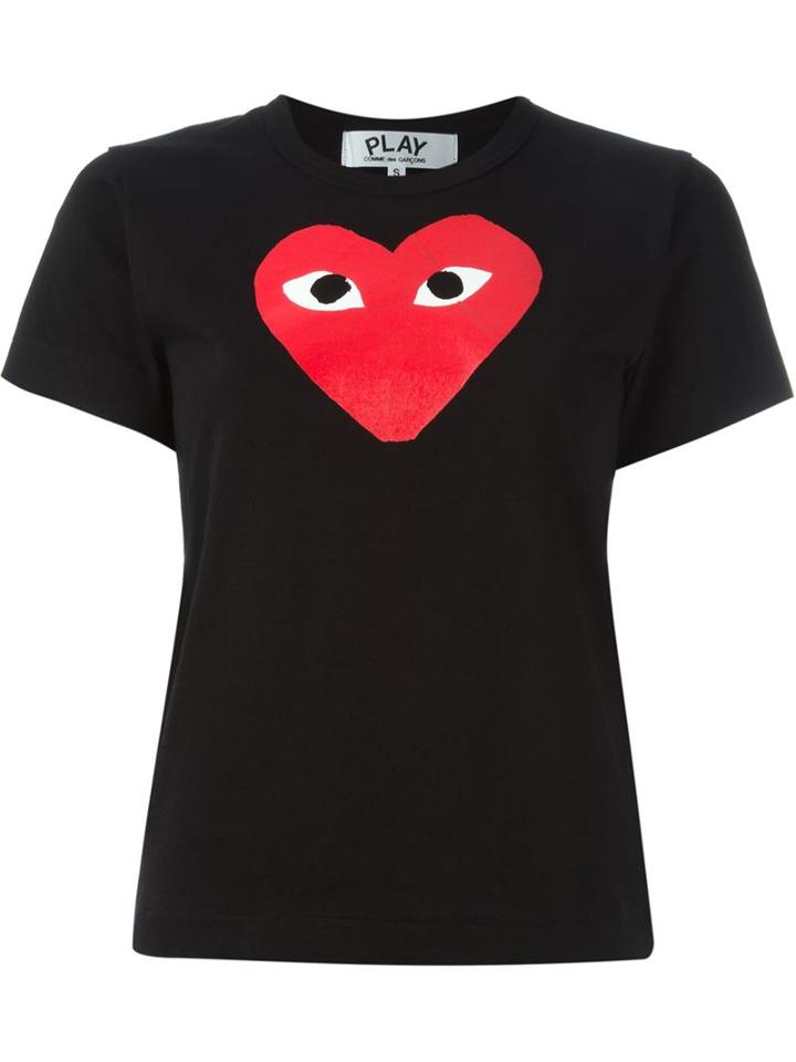 Comme Des Garçons Play Heart Print T-shirt, Women's, Size: S, Black, Cotton