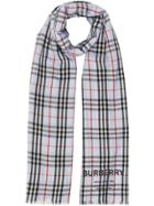 Burberry Embroidered Vintage Check Lightweight Cashmere Scarf - Blue