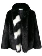 Off-white Striped Collar Fur Jacket - Black