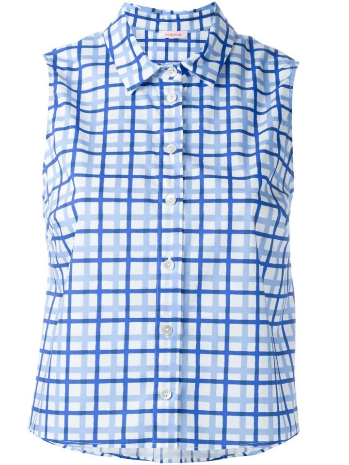 P.a.r.o.s.h. Checked Sleeveless Shirt, Women's, Size: Large, White, Cotton/spandex/elastane