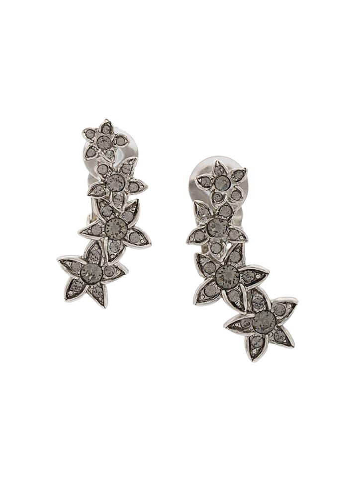Oscar De La Renta Star Fish Clip-on Crystal Earrings - Grey