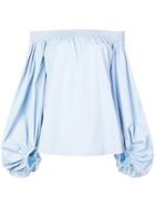 Derek Lam Off Shoulder Balloon Sleeve Cotton Taffeta Top - Blue