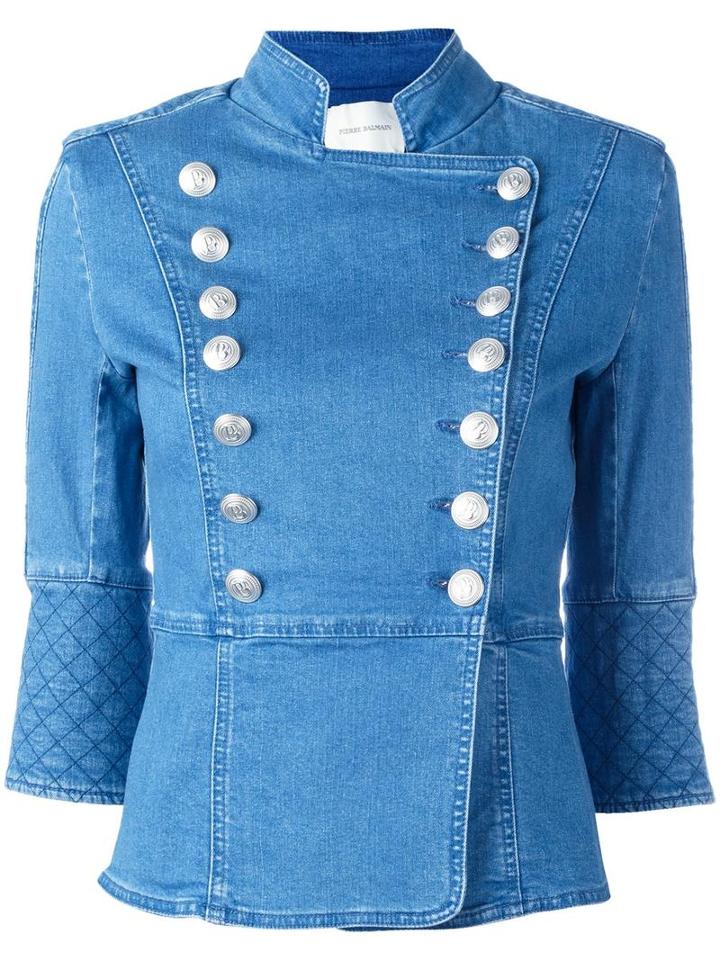 Pierre Balmain Double Breasted Jacket, Women's, Size: 44, Blue, Cotton/spandex/elastane